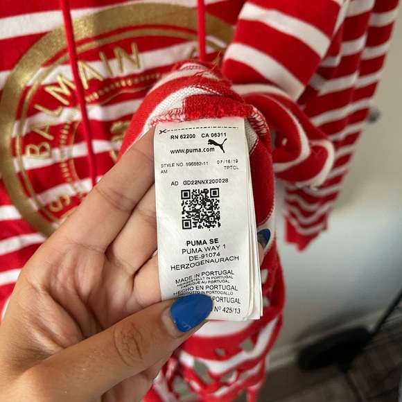 Balmain X Puma Red Distressed Hoodie - Picture 7 of 8